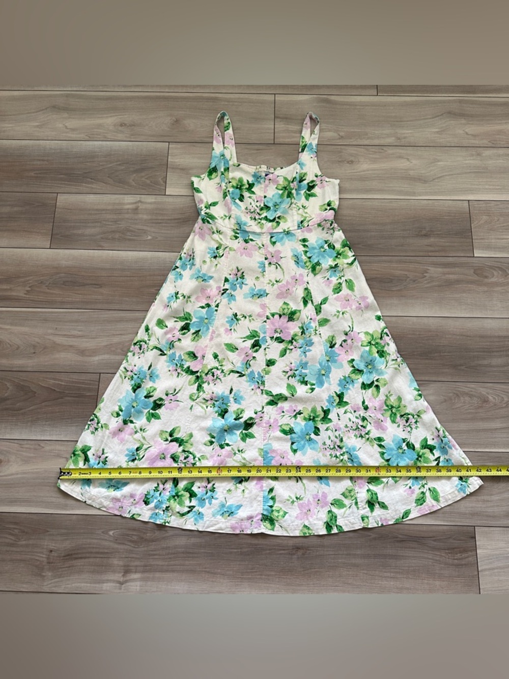 Old Navy Fit & Flare Linen Blend Midi Dress Sz L White Floral Pockets Sundress - Picture 11 of 16
